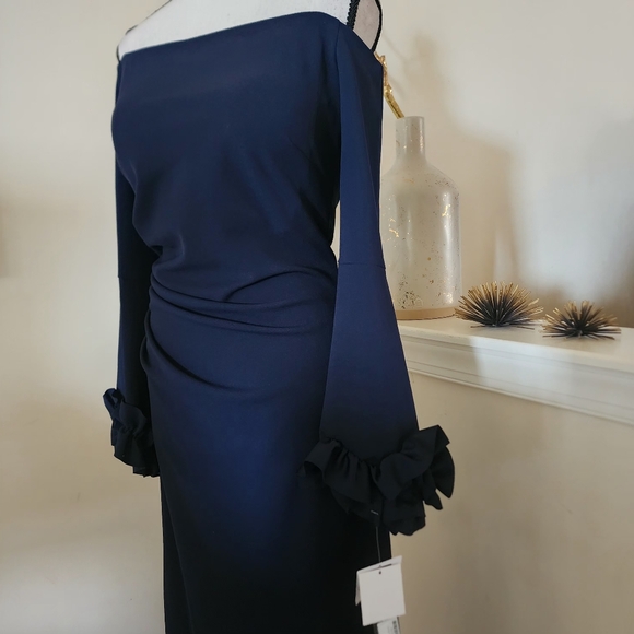 XSCAPE Off-Shoulder Ruffle-Cuff Dress - Picture 6 of 16